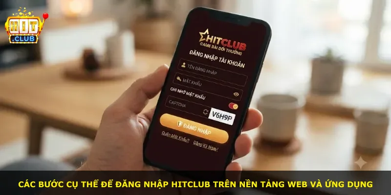 Các bước cụ thể để đăng nhập Hitclub trên nền tảng web và ứng dụng